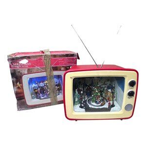 Christmas Holiday LED Lights Retro TV Music Box 15" Used For Display Only READ